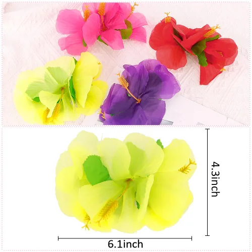Miniatura 3 de Ahoney 4 Piezas Accesorios para el Cabello de Flores de Hibisco Hawaiano - Pasadores Artificiales de Gasa, Horquillas para Mujeres, Niñas
