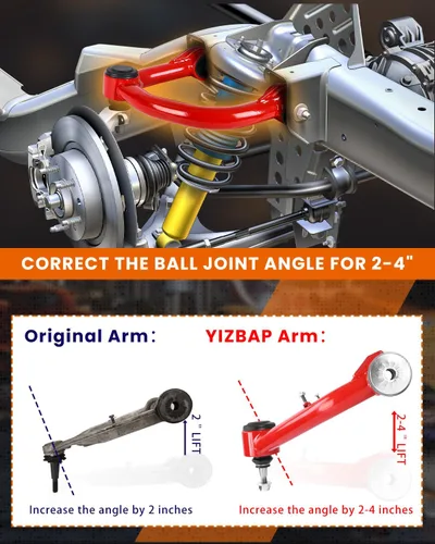 Miniatura 6 de 2-4" 2 piezas Brazos de control superiores delanteros para Silverado 1500 Sierra 1500 1999-2006 con casquillos PU Brazo de control tubular ajustable