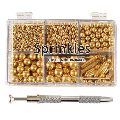 Miniatura 16 de Kasvan Gránulos de azúcar dorados y plateados, perlas de caramelo comestibles con bolígrafo espolvoreador de 4 garras, 8.32 onzas, paquete de caja