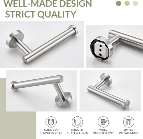 Miniatura 7 de APLusee Soporte de papel higiénico de níquel cepillado, soporte de papel higiénico de acero inoxidable 304 para pared de baño, dispensador de rollos