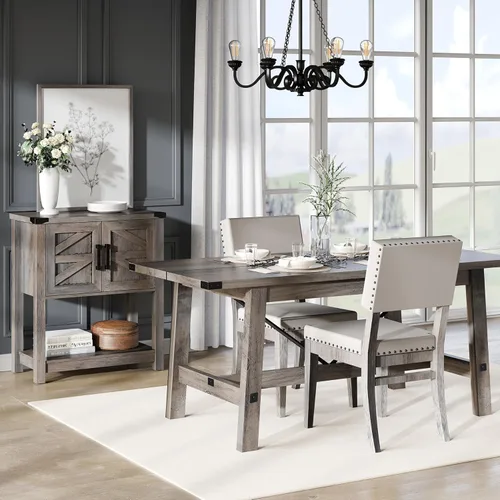 Miniatura 7 de WAMPAT Mesa de comedor de granja de 67.7 pulgadas para 4-6 personas, mesa de cocina rectangular moderna de madera con patas de madera resistentes