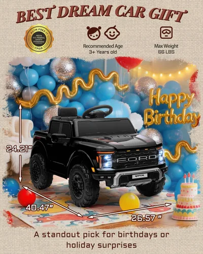 Miniatura 4 de First Ride On Ford F-150 Raptor con Licencia de 12V - Juguete de Montar para Niños, Camioneta de Montar con Control Remoto para Padres, Auto Negro