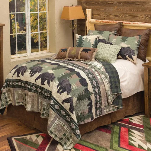 Miniatura 2 de BLACK FOREST DECOR Black Bear - Juego de cama de cabaña de troncos, tamaño individual, algodón, edredón y 1 funda, 68 pulgadas de ancho x 90