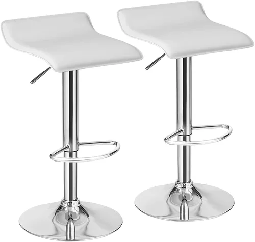 Miniatura 11 de Casart Juego de 2 taburetes de bar, taburetes de bar giratorios ajustables de piel sintética con reposapiés, base cromada, sillas de bar modernas