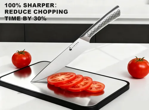 Miniatura 2 de Livtek Juego de cuchillos con bloque, juego de cuchillos de cocina alemán de acero inoxidable de alto carbono con afilador integrado, mango