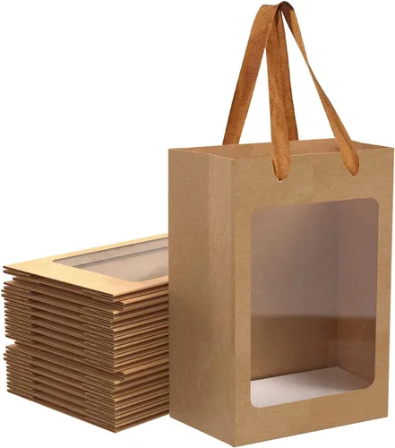 Miniatura 8 de 12 bolsas de regalo de papel kraft blanco con ventana transparente, 9.84"x7.0"x5.12" bolsas de compras kraft con asas para ramos, Navidad