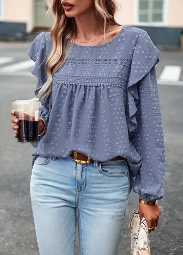 Miniatura 3 de PRETTYGARDEN Blusa tipo túnica de punto suizo de ganchillo para mujer 2023