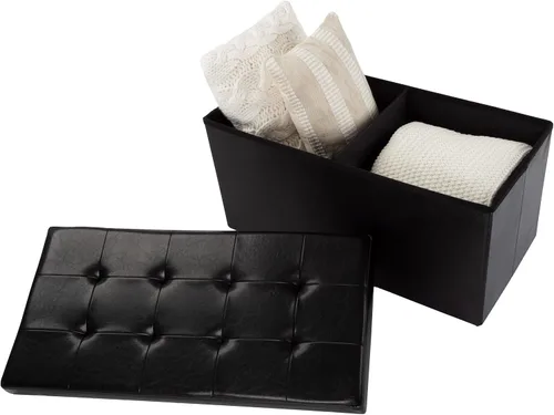 Miniatura 5 de Ottoman Negro piel sintética – Banco de almacenamiento, genial como un asiento doble o un apoya pies, mesa de centro, organizador de juguetes