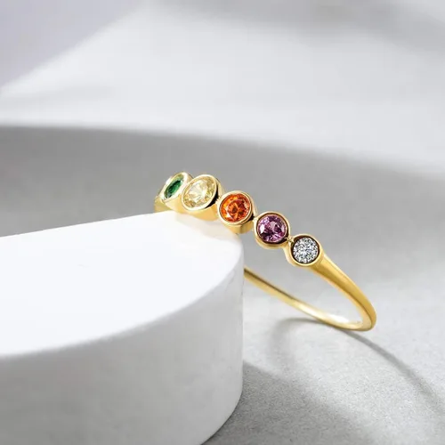 Miniatura 5 de E 14K Gold Plated Ring for Women Rainbow Eternity Jewelry Rings Band Colorful Round AAA Cubic Zirconia CZ Wedding Rings Dainty Gold Rings for Women
