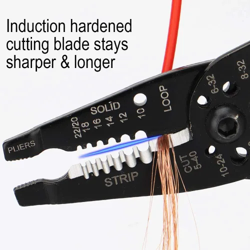 Miniatura 5 de DOWELL Herramienta de pelado de cables, pelacables, engarzadora, cortador multifunción de 8 pulgadas 10-22AWG