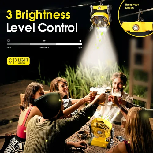 Miniatura 5 de JINLICTE Ventilador de Camping con Linterna LED, 20000 mAh, 9 Pulgadas, Ventilador Portátil Recargable con Batería con Velocidad Sin Escalones