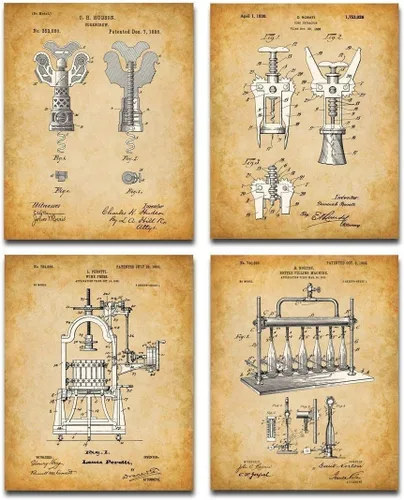 Impresiones artísticas originales de patentes de vino, juego de cuatro fotos (8 x 10) sin marco, hace una gran decoración de bodega o bodega y