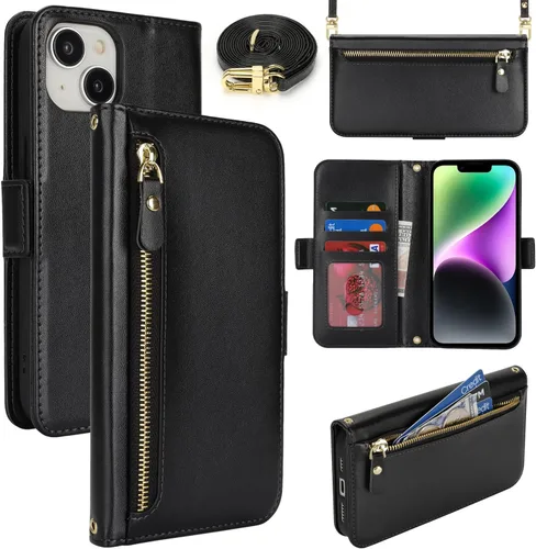Miniatura 9 de Lipvina Funda tipo cartera para iPhone 12 Pro Max / 13 Pro Max para mujeres, bolsillo con cremallera, funda de teléfono de cuero PU con soporte