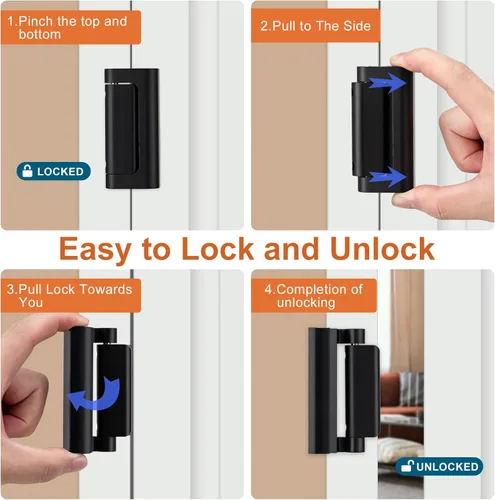 Miniatura 5 de Husfunov 2 paquetes de cerraduras de seguridad para puertas del hogar, cerradura de refuerzo de puerta a prueba de niños, con tope de 3.0 pulgadas