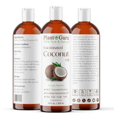 Miniatura 2 de Plant Guru Aceite de coco fraccionado 16 fl. oz. 100% puro MCT natural portador – Crema hidratante para piel, cara, cuerpo, masaje y crecimiento