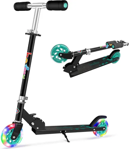 BELEEV V1 Patinetas para niños, patineta plegable de 2 ruedas para niños y niñas, 3 alturas ajustables, ruedas iluminadas, patineta ligera con Negro