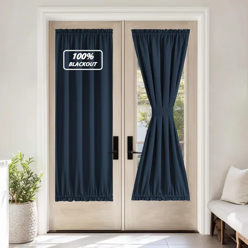 Miniatura 260 de NICETOWN Cortinas opacas unicolor con aislamiento térmico para puerta francesa, granja, oscurecimiento de habitación, puertas y ventanas de Marrón