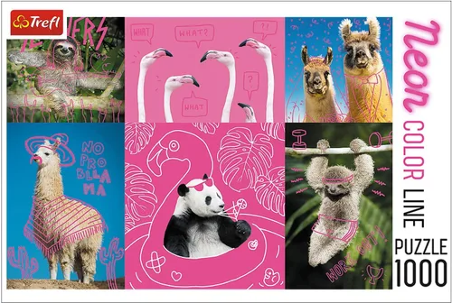 TREFL Rompecabezas de 1000 piezas, animales locos, animales tontos, panda, llama, perezoso, flamenco, adulto, Trefl 10594