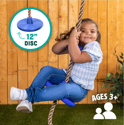 Miniatura 5 de Squirrel Products Cuerda de escalada con columpio de disco - Equipo de juego activo para exteriores - Azul