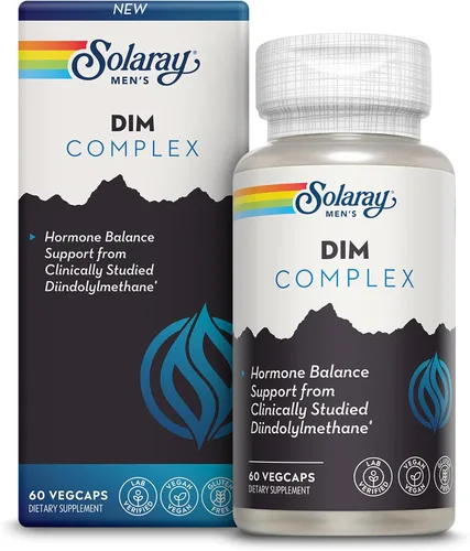 SOLARAY Suplemento DIM para hombres – DIM clínicamente estudiado 200 mg apoya el equilibrio hormonal – más zinc y quercetina – vegano, sin gluten,