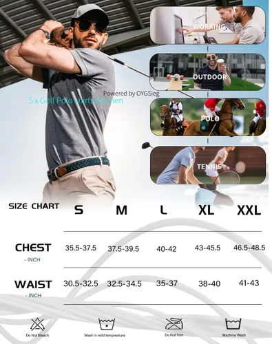 Miniatura 6 de Paquete de 5 camisas polo para hombre, secado rápido, manga corta, camisa de golf, piqué, jersey de ajuste regular