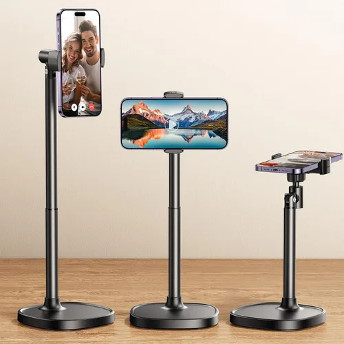 DIMONCOAT Soporte de teléfono para escritorio, soporte de teléfono ajustable en ángulo y altura para escritorio, soporte universal de aleación de