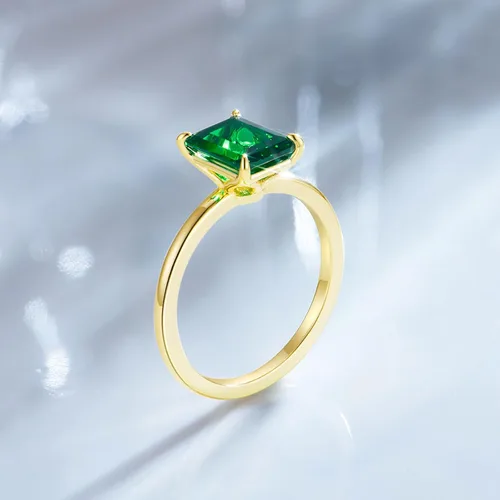 Miniatura 6 de Anillos de compromiso de plata de ley 925 de 3 quilates para mujer, diseño solitario de esmeralda verde, anillos de promesa simples para ella