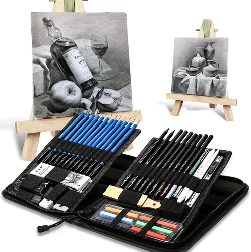 Miniatura 3 de H & B Kit de dibujo y dibujo de 48 piezas para adultos y artistas principiantes, incluye lápices de grafito y carbón, tocones de mezcla, bloc