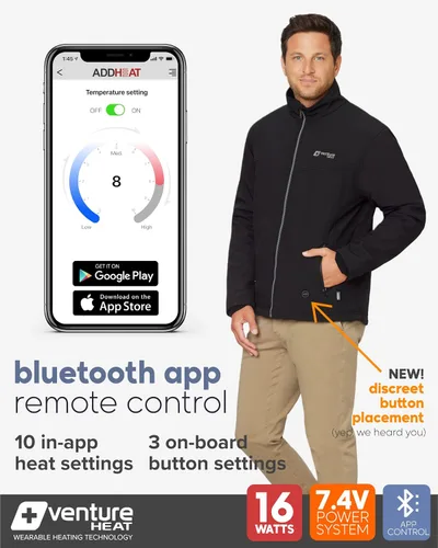 Miniatura 2 de Venture Heat Men's Bluetooth Heated Jacket with Battery Pack Included - App Control Soft Shell Coat with Hand Warmers 7.4V