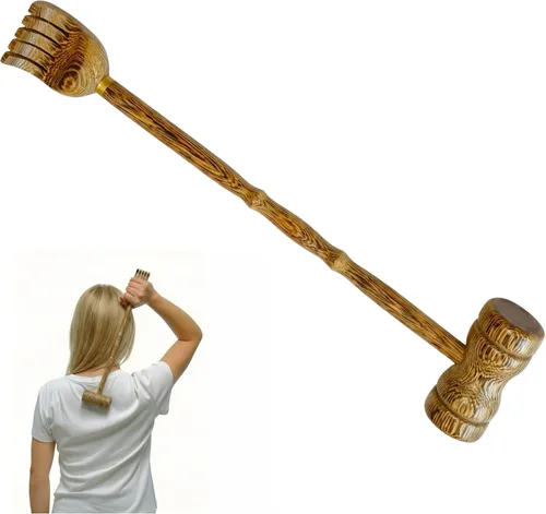 Miniatura 10 de Rascador de espalda con martillo de masaje, 100% madera natural para adultos, hombres y mujeres, 19 pulgadas de grosor extendido con masajeador