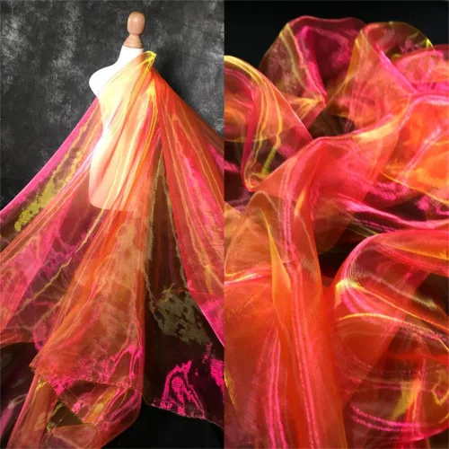 Miniatura 27 de Tela de organza transparente ligera de dos tonos, tela de gasa holográfica iridiscente de encaje, tela de tul oganza para vestido, fiesta, fondo