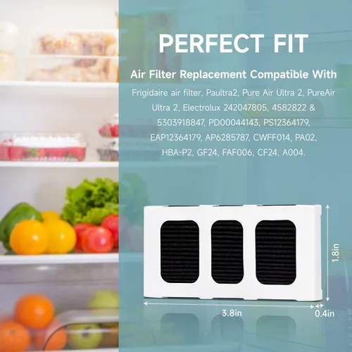 Miniatura 4 de Paquete de 3 filtros de aire para refrigerador Frigidaire Pureair Ultra 2, compatible con Electrolux 242047805, 5303918847, EAP12364179, reduce