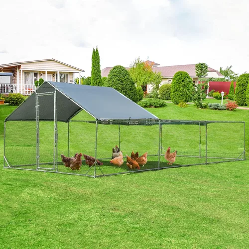 Miniatura 10 de Giantex Gallinero de metal grande, gallinero hexagonal de 13 pies con cubierta impermeable, marco de acero resistente, 12 estacas, jaula de aves