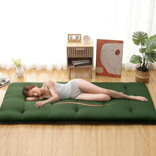 Miniatura 7 de IDEALHOUSE Colchón de futón japonés, colchón de suelo para dormir, almohadilla plegable gruesa y enrollable y tapete de tatami para dormitorio