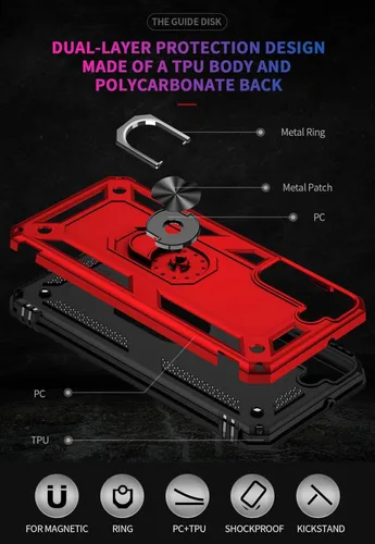 Miniatura 6 de Funda para Samsung Galaxy S22, Galaxy S22, con protector de pantalla, [grado militar] de 16 pies, con soporte magnético, funda protectora para Rojo