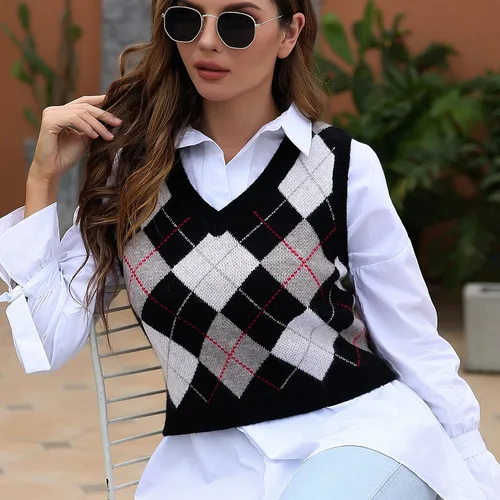 Miniatura 5 de Chaleco corto de moda para mujer, chaleco sin mangas estilo universitario