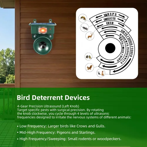 Miniatura 3 de Disuasorio solar de pájaros carpinteros para casa, dispositivos repelentes de aves ultrasónico para exteriores, ganso, cuervo, paloma, disuasorios
