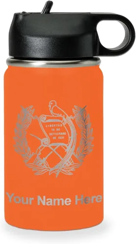 Miniatura 58 de LaserGram Botella de agua personalizada, bandera de Guatemala, acero inoxidable de doble pared aislada al vacío con popote superior, regalo grabado