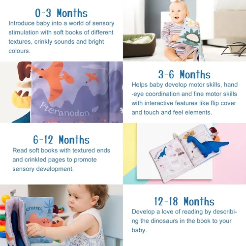 Miniatura 5 de Richgv Libros de juguetes para bebés de 0 a 6 a 12 meses, regalos para bebés y niños, libros arrugados con muñeca de dinosaurio, juguetes