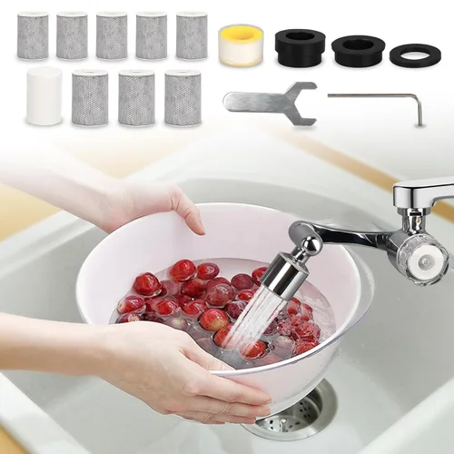 Miniatura 7 de Extensor de grifo giratorio de 1080°, filtro de fregadero de baño, filtro de agua de grifo con 2 modos de salpicadura, sistema de filtración de tasa