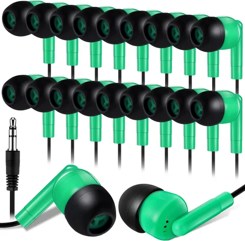 Kanayu Paquete de 100 auriculares con cable a granel para aulas, auriculares básicos para estudiantes, sin micrófono, con conector de 0.138 in para