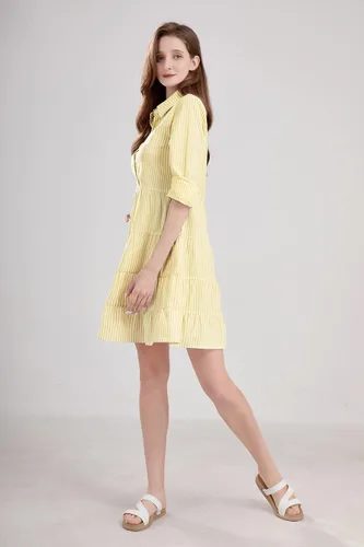 Miniatura 6 de utcoco Vestido camisero a rayas con botones para mujer, casual, holgado, con puños, manga larga, vestidos largos