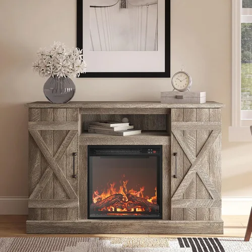 Miniatura 3 de BELLEZE Soporte de TV de 47 pulgadas con calentador eléctrico de chimenea de 18 pulgadas y consola de centro de entretenimiento multimedia para TV