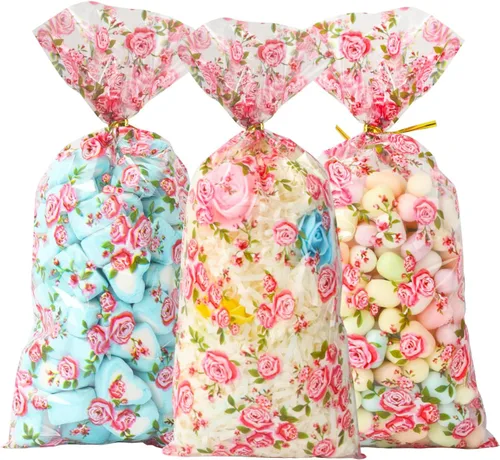 Miniatura 14 de 100 bolsas de celofán, bolsas de celofán transparente de 4 x 6 pulgadas, 100 lazos dorados, para galletas, chocolate, panadería, recuerdos