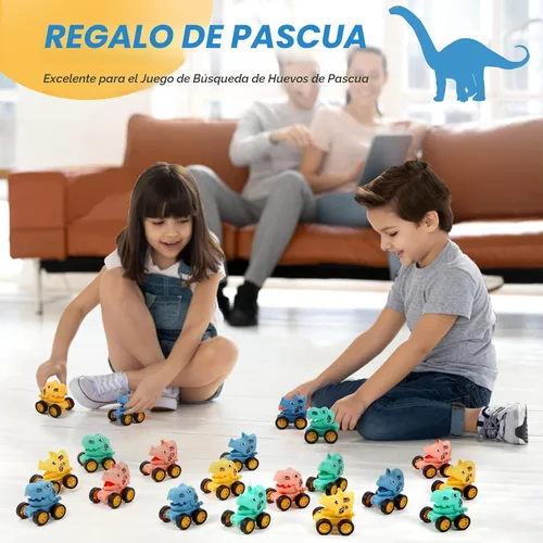 Miniatura 4 de Juego de 18 autos de dinosaurio con retroceso para niños pequeños, mini vehículos de carreras a granel, obsequios de fiesta, rellenos de piñata