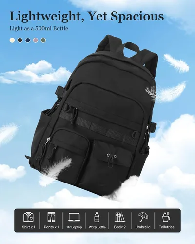 Miniatura 5 de weradar Mochila Escolar Para Mujeres y Hombres, Mochila Universitaria Estética, Bolsa Ligera de Escuela Secundaria Mochila, a1-Negro, Grande