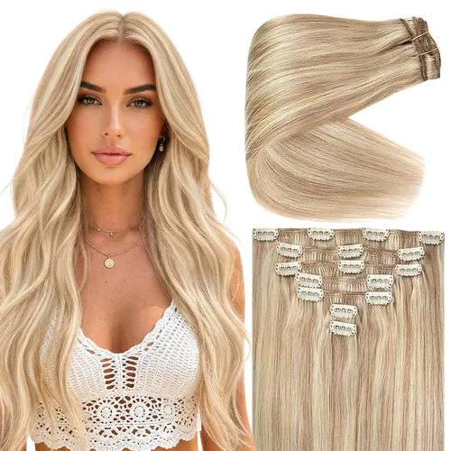 Miniatura 13 de Ve Sunny Extensiones de cabello clip-in de cabello humano real con reflejos, extensiones de cabello con clip para cabello corto, marrón oscuro