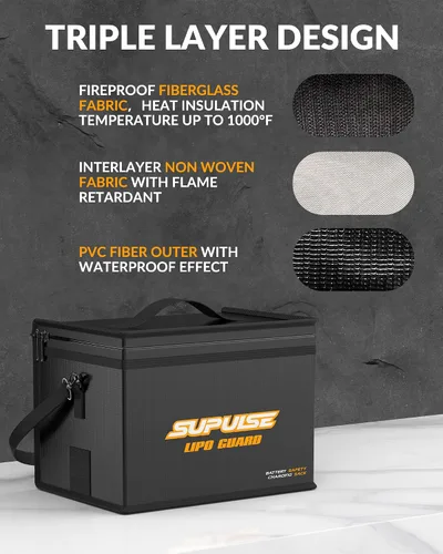 Miniatura 2 de SUPULSE Lipo Bolsa de batería ignífuga a prueba de explosiones Bolsa de gran capacidad para cargar batería y bolsa de protección de almacenamiento