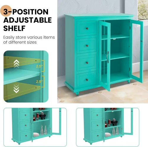 Miniatura 8 de LOKO Aparador de buffet, armario de almacenamiento de cocina, armario de 2 puertas con 4 cajones, estante ajustable y dispositivo antivuelco