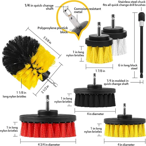 Miniatura 3 de Accesorios para cepillos de taladro, 20 almohadillas de limpieza y cepillo de esponja con varilla larga extendida multiusos para lechada, superficie